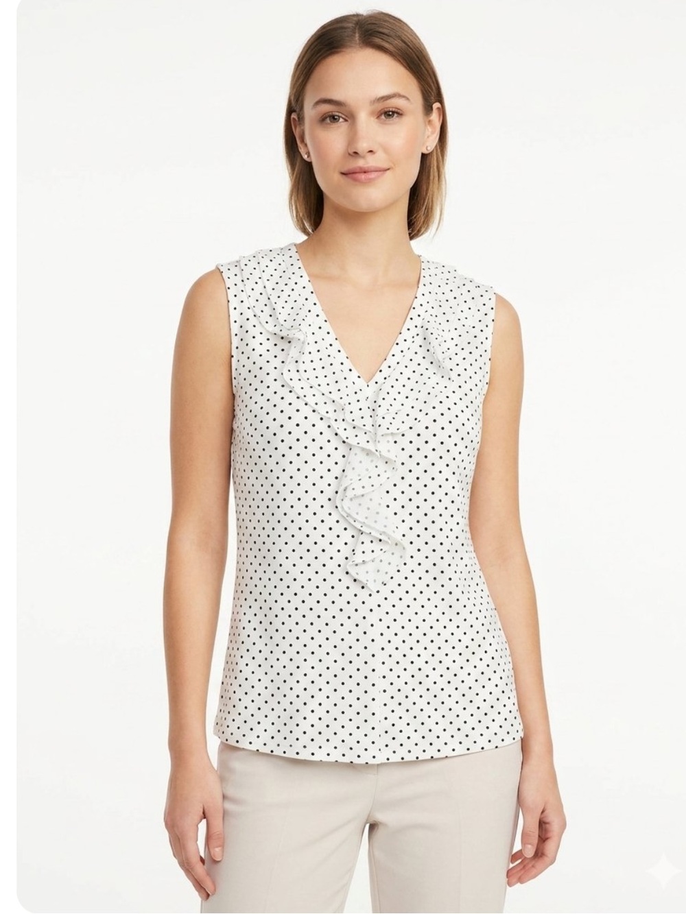 H&M Ruffle Black and white polkadot top